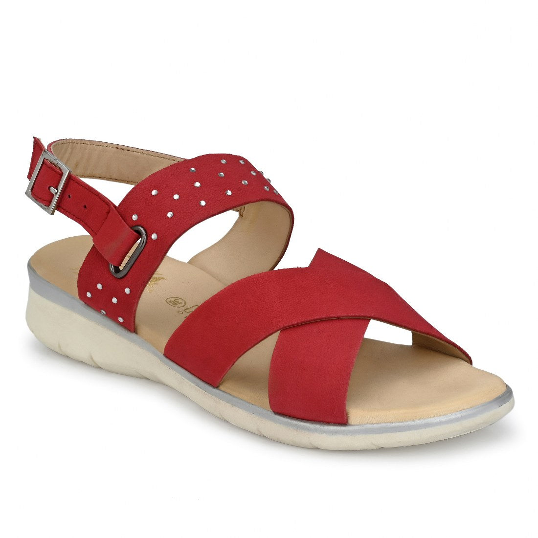 W-HR-TEMPE-55 WOMEN LEATHER RED CASUAL SANDAL OPEN