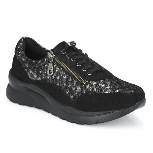 W-HR-WONDER-11 WOMEN LEATHER BLACK CASUAL LACE UP OXFORD