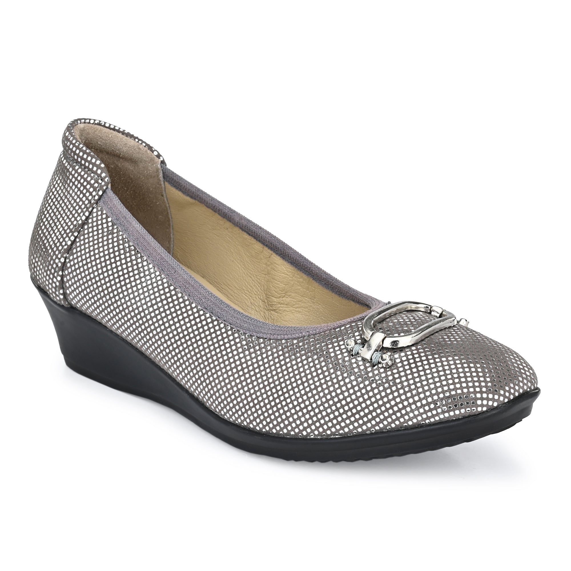 W-HR-AALIA-11 WOMEN LEATHER GREY CASUAL PARTY SLIP ON