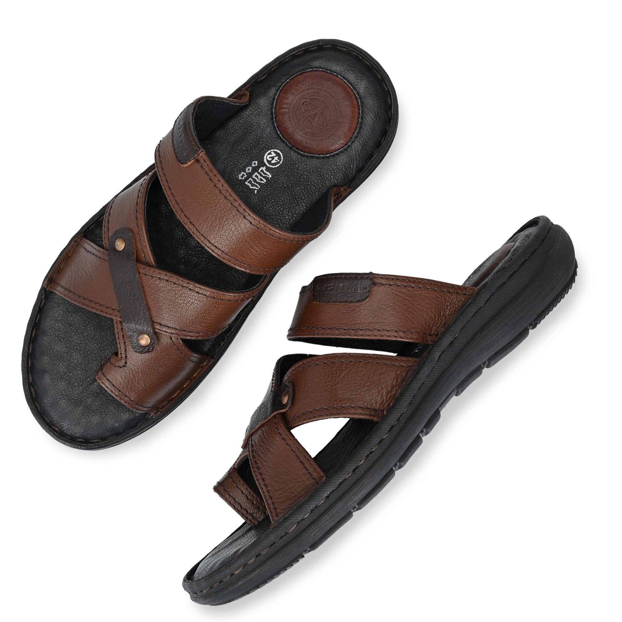 CHALLENGE-26 MEN LEATHER MOCCA/CHERRY CASUAL SLIPPER