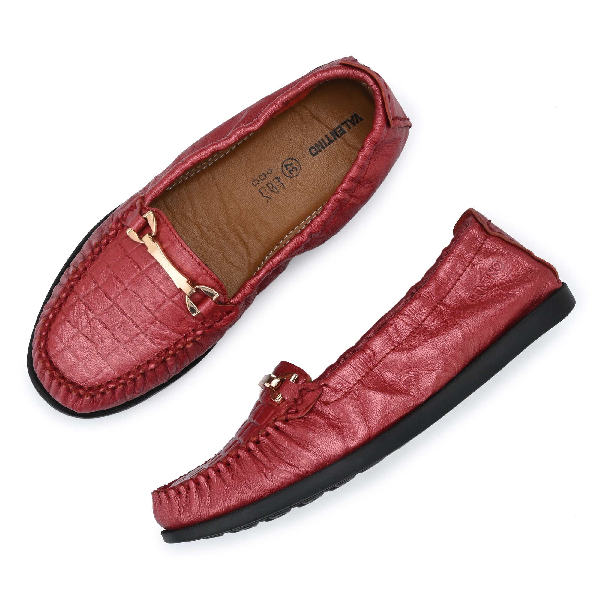 W-FLEXY-13 WOMEN LEATHER RED CASUAL SLIP ON LOAFER
