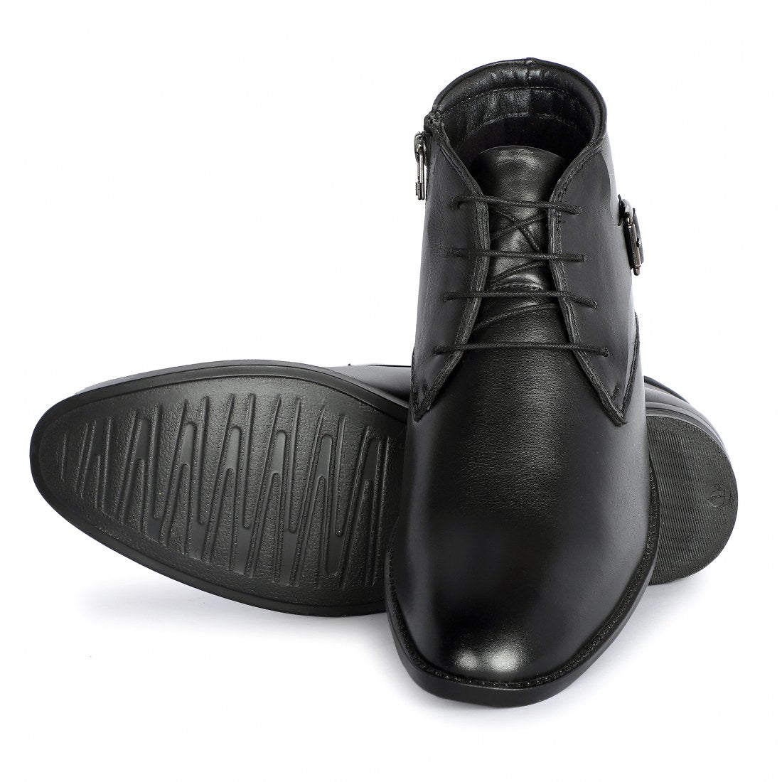 AMAZONA-76 MEN LEATHER BLACK FORMAL BOOT ANKLE DERBY.