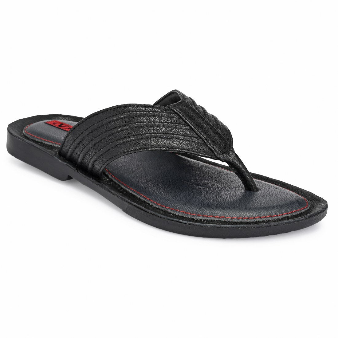 CHILL OUT-20 MEN LEATHER BLACK CASUAL SLIPPER V-STRAP