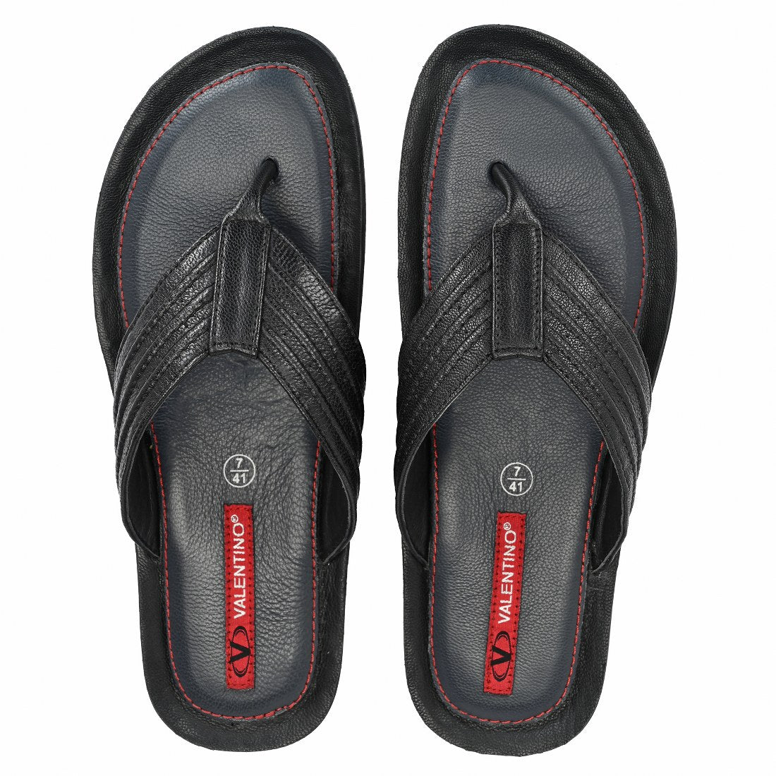 CHILL OUT-20 MEN LEATHER BLACK CASUAL SLIPPER V-STRAP