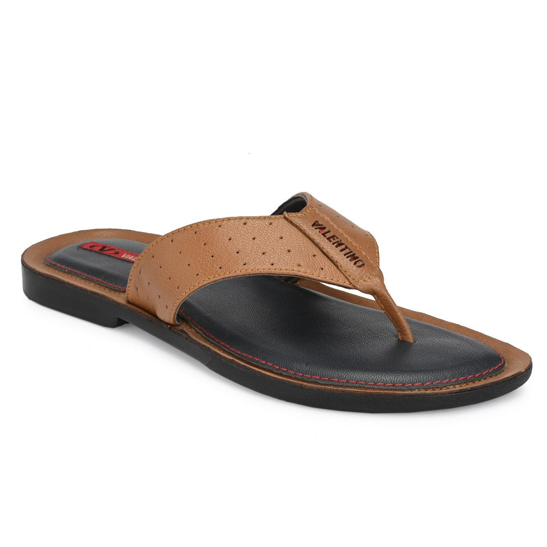 CHILL OUT-10 MEN LEATHER TAN CASUAL SLIPPER V-STRAP