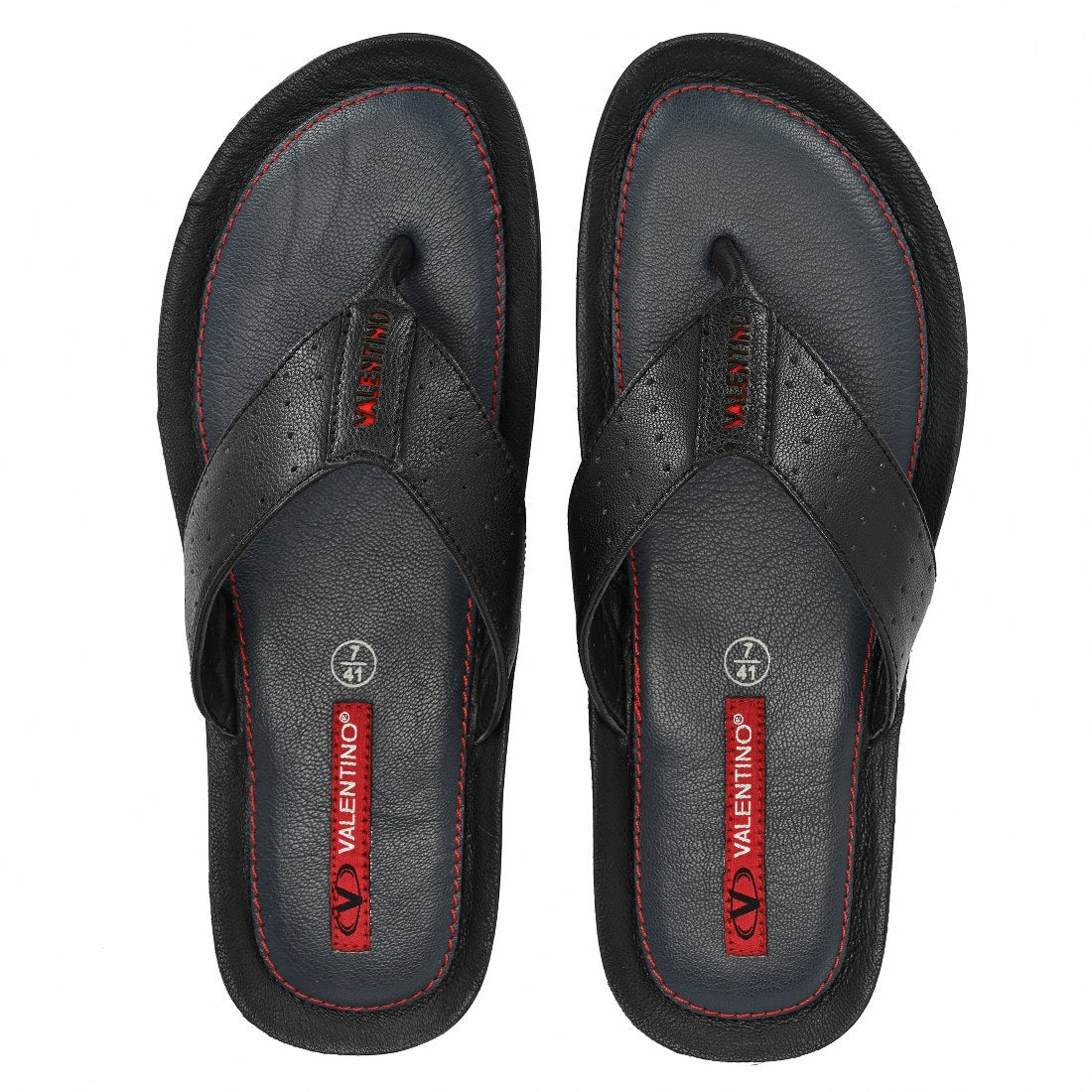 CHILL OUT-10 MEN LEATHER BLACK CASUAL SLIPPER V-STRAP