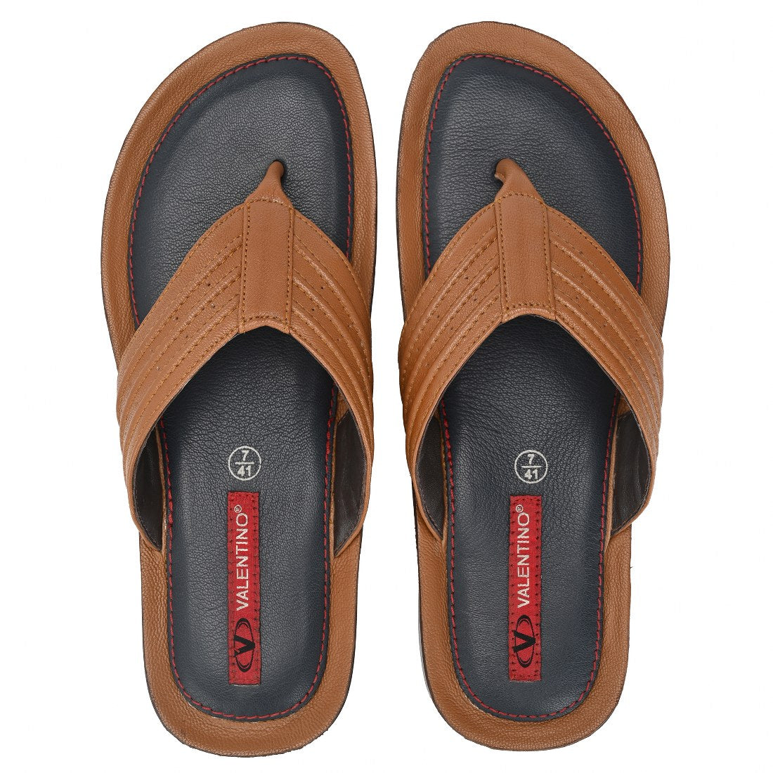 CHILL OUT-20 MEN LEATHER TAN CASUAL SLIPPER V-STRAP