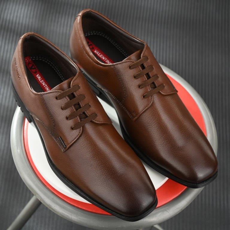 NEWTOP-55 MEN LEATHER TAN-MOCCA FORMAL LACE UP DERBY
