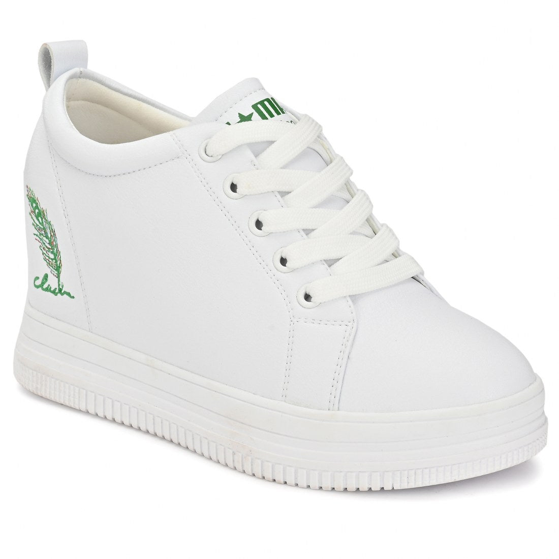 W-DIMP-1019 WOMEN LEATHERITE WHITE CASUAL LACE UP SNEAKERS