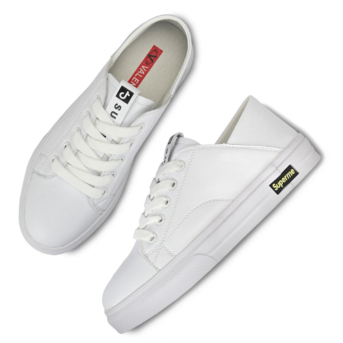 W-DIMP-1025 WOMEN LEATHERITE WHITE CASUAL LACE UP SNEAKERS