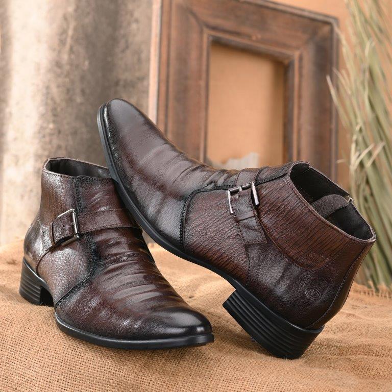 PRIDE-75 MEN LEATHER BROWN FORMAL BOOT ANKLE ZIPPER