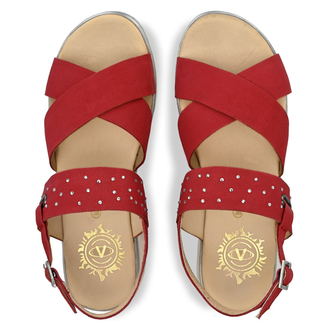 W-HR-TEMPE-55 WOMEN LEATHER RED CASUAL SANDAL OPEN