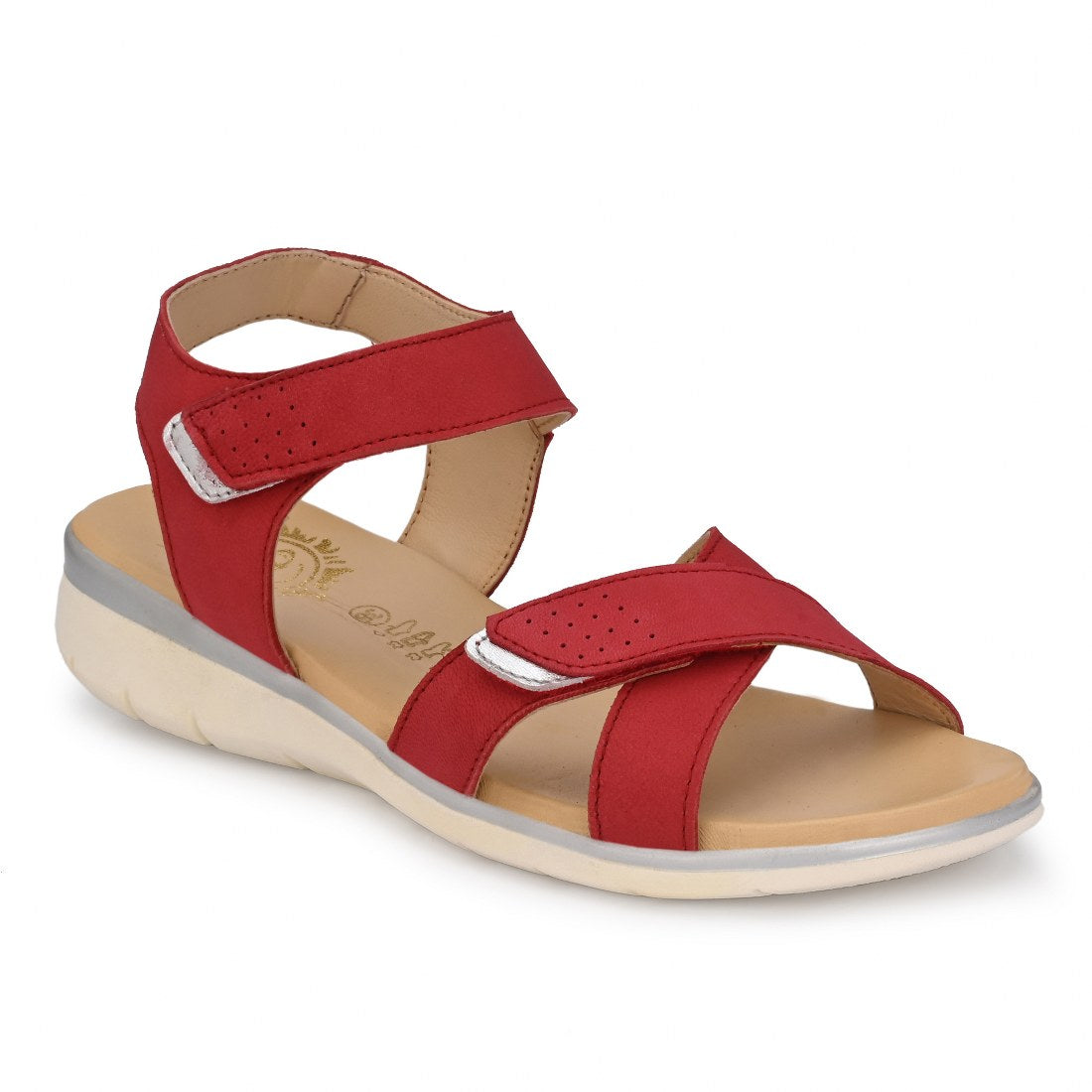 W-HR-TEMPE-65 WOMEN LEATHER RED CASUAL SANDAL OPEN
