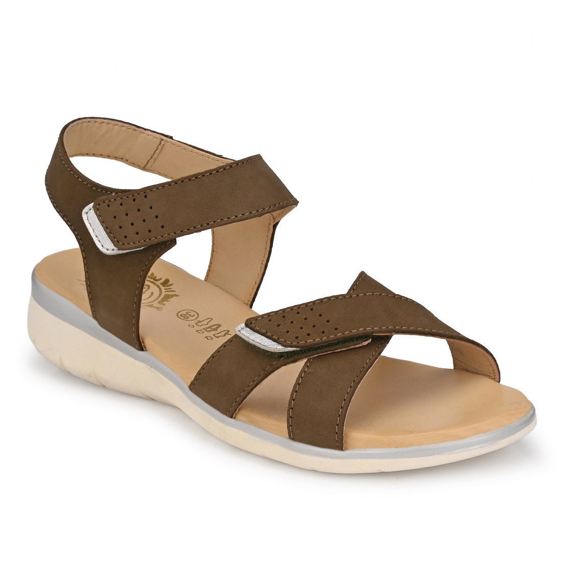 W-HR-TEMPE-65 WOMEN LEATHER OLIVE CASUAL SANDAL OPEN