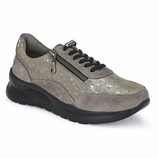 W-HR-WONDER-11 WOMEN LEATHER GREY CASUAL LACE UP OXFORD