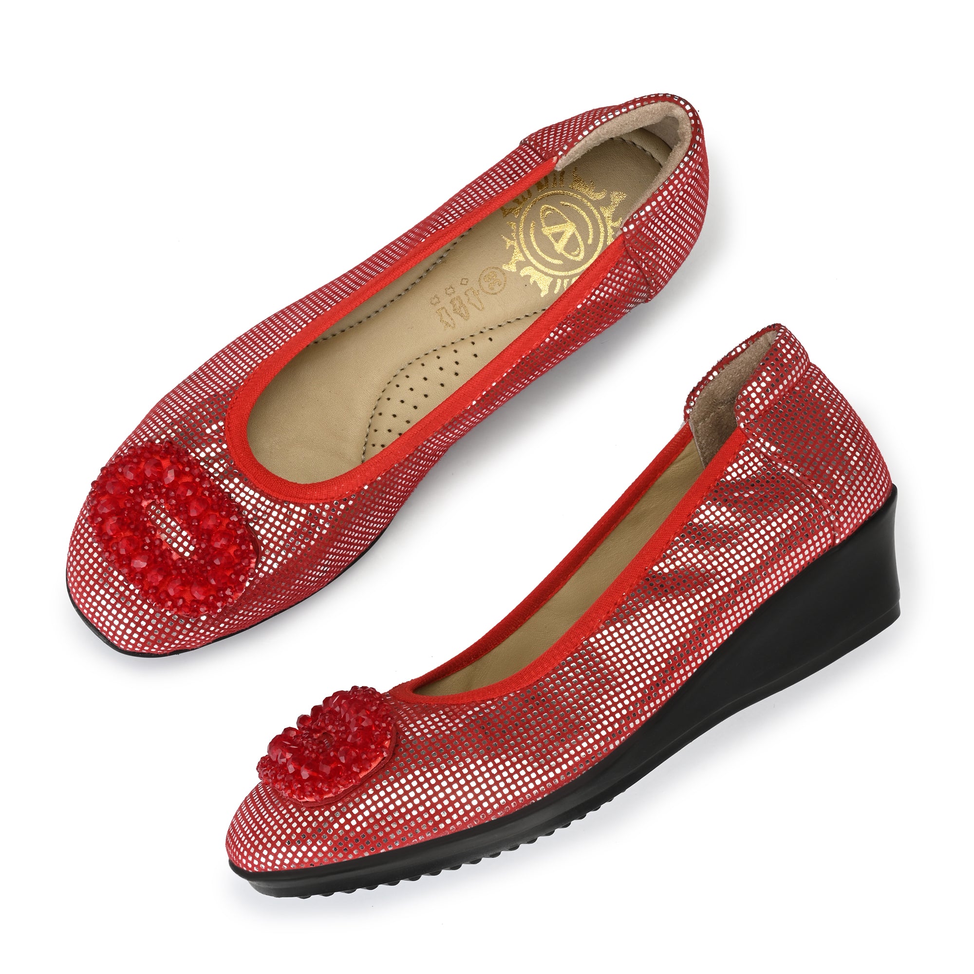 W-HR-AALIA-01 WOMEN LEATHER RED CASUAL PARTY SLIP ON