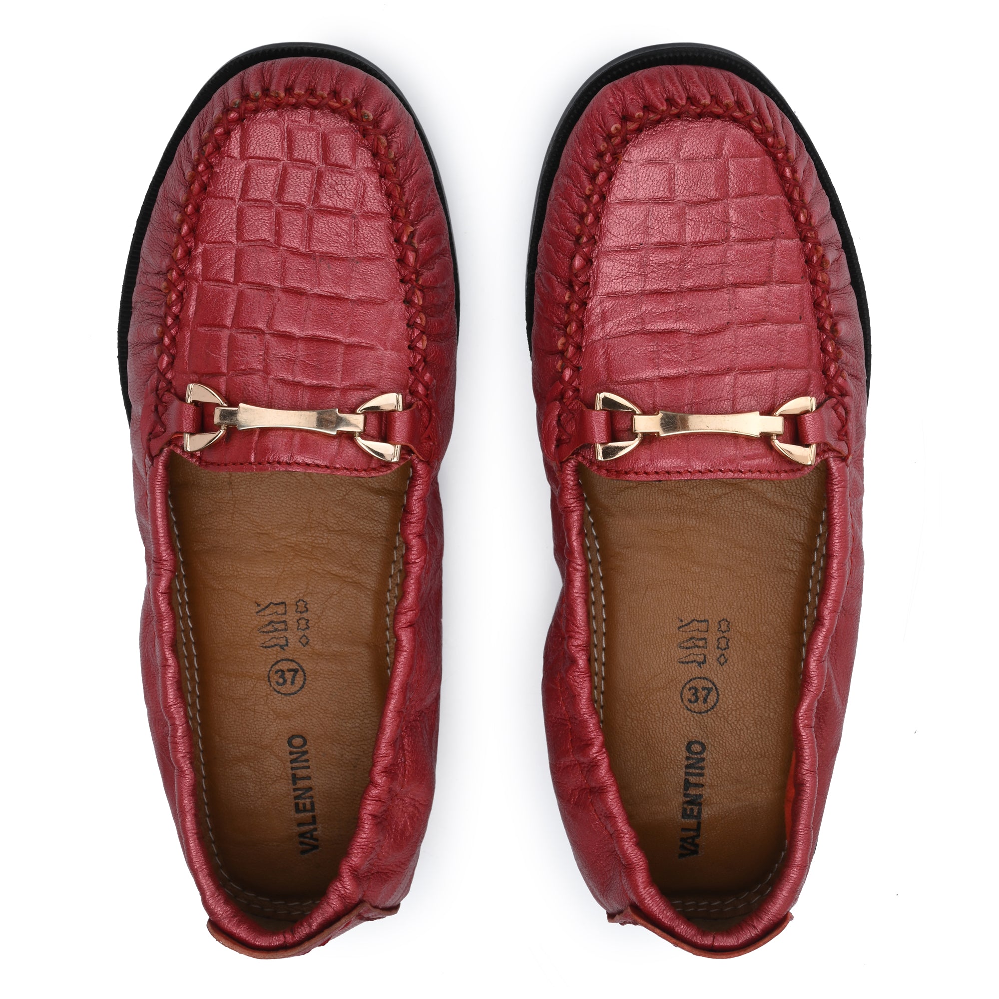 W-FLEXY-13 WOMEN LEATHER RED CASUAL SLIP ON LOAFER