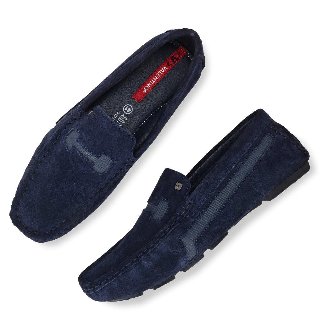 EMPORIO-37 MEN LEATHER BLUE CASUAL SLIP ON DRIVING