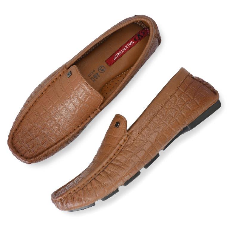 EMPORIO-10 MEN LEATHER TAN CASUAL SLIP ON DRIVING